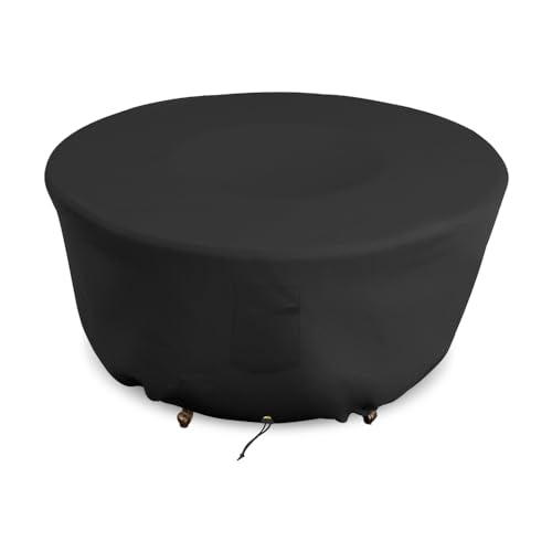 Covers & All Outdoor Round Fire Pit Cover, Heavy Duty 18 Oz Waterproof UV & Weather Resistant for Patio Lawn Garden Backyard Outside, Air Vents & Drawstrings (80" Diameter x 24" H, Black)