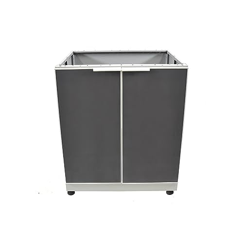 Blue Sky Outdoor Living, OKC3024GD2DG, 2-Door Outdoor Kitchen Cabinet – Heavy-Duty Tempered Glass Cabinet Doors – Weather-Resistant Modular Base for Patios and BBQ Islands – Slate Gray
