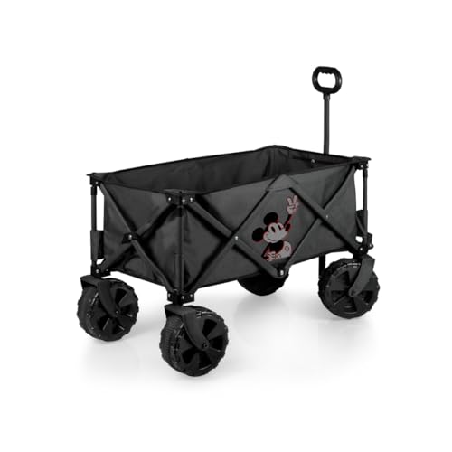 PICNIC TIME Disney Mickey Mouse Adventure Wagon Elite All-Terrain Beach Wagon withTable Top Lid & Soft Cooler Liner, Utility Wagon, Garden Wagon, (Dark Gray)
