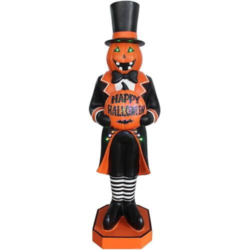 Holiday Bright Lights 48" Lighted Pumpkin Ghost Halloween Decorations, Battery Operated LED and Fiber Optic Décor for Both Indoor/Outdoor Tree, Yard, Patio, Porch, and Backyard Decor - 278L