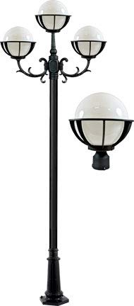 DABMAR LIGHTING GM2630-B Cast Aluminum 10" Globe Post Light Fixture 3 X 120 Volts, Black