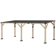 10' x 20' Wooden Gazebo, Hardtop Lean to Pergola with Galvanized Steel Sloped Roof, Heavy Duty Wood Carport Grill Gazebo for Patio, Backyard, Garden, Light Walnut