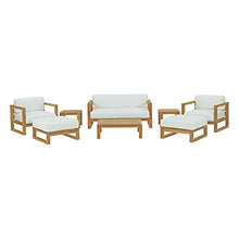 Modway Upland Teak Wood Outdoor Patio 8-Piece Sectional Sofa Set Natural White