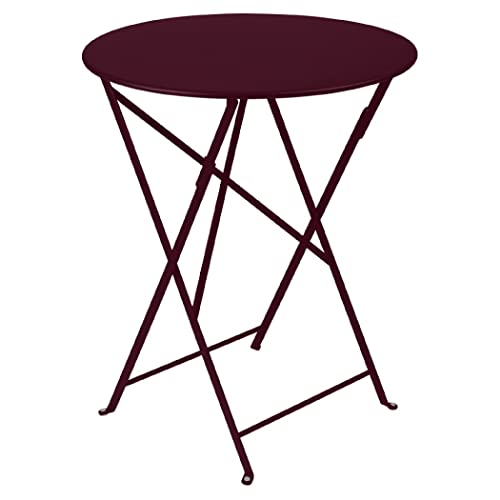 Fermob - Bistro 24" Round Table - Lacquered Steel Folding Table for Two to Three People - No Parasol Hole - Outdoor & Indoor Use - Black Cherry