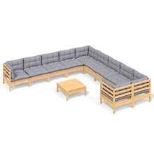 Heofavd 11-Piece Modular Garden Lounge Set Solid Pine Wood, Grey Cushions, 100% Polyester Fabric, Seats 10, Easy Assembly Patio Furniture Set for Terrace and Balcony
