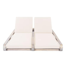 Merax Double Chaise Lounge Chair Outdoor with 4-Position Adjustable Backrest for Each Seat & 2-Fold Cushions, Acacia Wood Pool Sun Lounger for Patio Garden Beach, All-Weather, Cream+Light White
