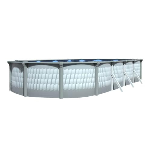 Lake Effect Pools Testudo Oval Above Ground Swimming Pool 52" Height Resin Protected Steel Sided Walls Bundle with Solid Blue Pattern Liner