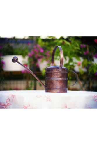 Handmade Copper Watering Can, Gardener Model, Oxide Copper Finish, 7.5 in Pot Height, 7.1 in Pot Diameter, Pure Copper, Refined Garden Tool