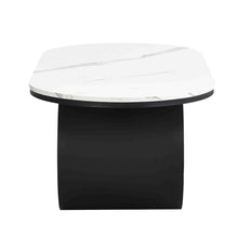 Luxury Modern Oval Coffee Table with Storage Drawer & Shelf, 47.24'' Faux Marble Top Center Table for Living Room, Black Metal Frame Sofa Table with Adjustable Feet, Easy Assembly