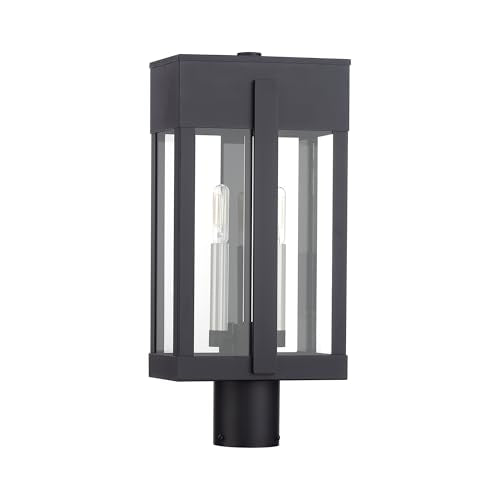 Livex Lighting, 28964-04, Berksford Collection, 2 Light Black Large Outdoor Post Top Lantern with Brushed Nickel Candles and Clear Glass
