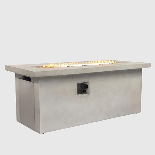 61 Inch Rectangular Propane Fire Pit Table, 60000 BTU Outdoor Gas Fire Table with Lid, Electronic Ignition, Hidden Tank Storage, Concrete Patio Heater for Backyard Deck Garden Courtyard