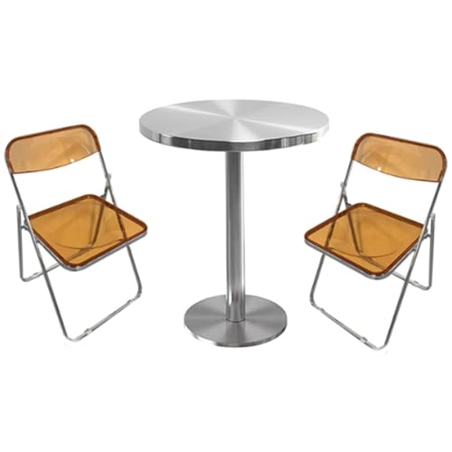 TBJEN Square Aluminum Indoor-Outdoor Table with Base, Counter Height Cocktail Bistro for Home Indoor Outdoor, Stainless Steel Kitchen Breakfast Dining Side with Stable, Easy Assembly(B60CM)