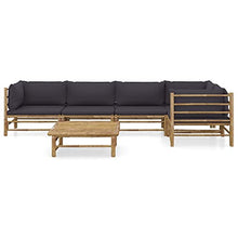 HGKMBRY 6-Piece Modular Bamboo Garden Lounge Set with Dark Grey Cushions for Outdoor Patio Seating, Bamboo Outdoor Seating for Six, Modular Garden Lounge Set