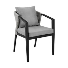 Benzara Nyla 22 Inch Patio Dining Chair Set of 2 Aluminum Wicker Black Gray