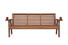 Amish Casual Heavy Duty 6 Foot Pressure Treated Outdoor Garden Bench in Oak Stain with Cup Holders - Amish Crafted Roll Back Design, 700 Lb Weight Capacity
