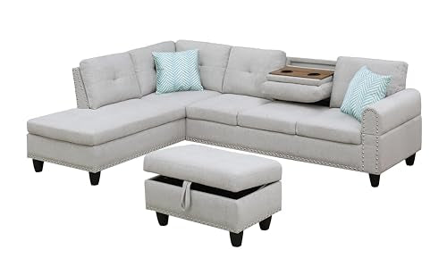 FANYE L-Shaped Modular Sectional Sofa Light Gray-a
