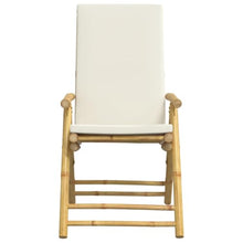 LKJVFCPW 6 Piece Folding Bamboo Patio Chairs Set with Cream White Cushions, Adjustable Reclining Outdoor Seating for Garden, Backyard, and Deck