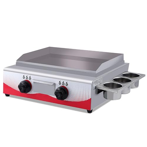 Commercial Gas Griddle With Double Temperature Control, Grill Oven Countertop Griddle, Adjustable Temperature, Restaurant Kitchen Camping Bbq for Indoor Outdoor, Flat 55cm x 30cm
