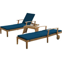 Noble House Perla Outdoor Wood 3-Pc Chaise Lounge Set with Cushion Blue
