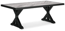 Signature Design by Ashley Beachcroft Outdoor Dining Table, Rust-Resistant Farmhouse Design with Porcelain Tabletop and Umbrella Hole, for Patio Entertaining, Black/Light Gray, 84-Inch