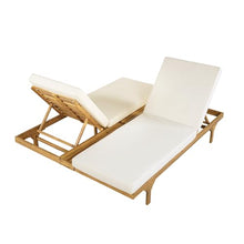 Christopher Knight Home Acacia Wood Chaise Lounge Chair Set of 2, Double/Single Outdoor Sunbathing Pool Lounger with 4'' Cushion, Patio Wooden Adjustable Backrest Lounge Sofa, Teak+Cream