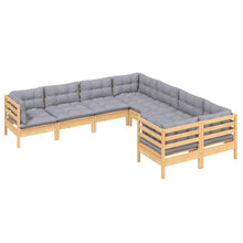 Heofavd 8-Piece Modular Patio Furniture Set Grey Solid Pine Wood Outdoor Conversation Sectional Sofa Seats 8 Garden Lounge with Cushions for Deck Backyard Balcony