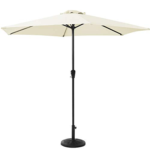 3WWWQMAA8 [1 Week Delivery] 2.7m/9ft Round Garden Parasol Umbrella, Parasol Base, Outdoor Sunshade, with Winding Crank, for Patio/Beach/Pool Umbrella 30+-Gray (Gray) (Beige)