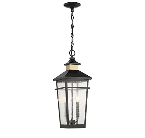 Savoy House 5-717-143 Kingsley Coastal Modern Clear Seeded Glass Outdoor Hanging Lantern, 2-Light 80 Total Watts, 23" H x 9" W, Matte Black with Warm Brass