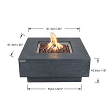 Elementi Manhattan 36 Inch Concrete Outdoor 45,000 BTU Square Natural Gas Ignition Patio Fire Pit Table with Lava Rock and Canvas Cover, Dark Grey, (OFG103DG-NG)