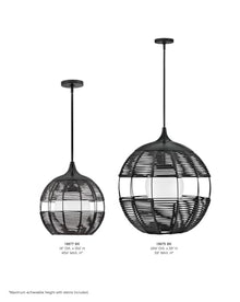 Hinkley Maddox Outdoor Large Bohemian Orb Pendant Light - Woven Weather-Resistant Nylon, Etched Opal Globe - Black