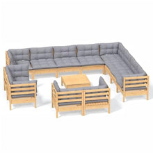 Heofavd 13-Piece Garden Patio Furniture Set Grey Solid Pinewood Modular Outdoor Sectional Loveseat with Ottoman 25x25x11 in for Backyard Balcony and Lawn