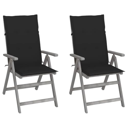 Favemtsl 2 Pcs Patio Reclining Chairs with Cushions Solid Acacia Wood