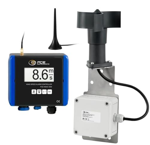 PCE Instruments Wind Speed Meter, PCE-WSAC 50W 230, Wireless Anemometer with 4-20mA Output, 180km/h Range, LCD Display, IP65 Rated, Industrial Monitoring System