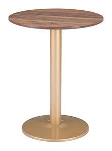 Alto Bistro Table Brown & Gold, Brown Dining Table, Modern Style, Faux Wood MDF Round Shape Tabletop, Steel, Indoor Dining, 23.6" W x 23.6" D x 29.9" H