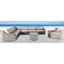 Homyee Outdoor Wicker Sofa Set with Two Coffee Tables and Two Club Chairs for Backyard, Lawn, Patio Furniture Set with Aluminum Frame and Washable Cushions for Poolside