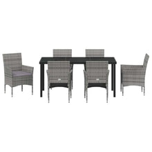 FUDUGEHMIOFWFJJ 7-Piece Grey Poly Rattan Outdoor Dining Set with Cushions, Patio Garden Furniture Set with Tempered Glass Table & Weather-Resistant Cushions for Backyard, Deck, Balcony