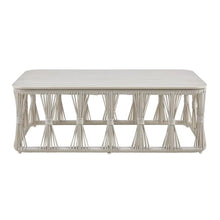 Armen Living Breeze Cream Powder Coated Metal Rectangle Outdoor Coffee Table with Sintered Stone Table Top