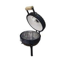 Ceramic Grill with Stainless Steel Grates,Thermometer, Wooden Handle, Outdoor BBQ Smoker for Cooking,Camping,Picnic(A)