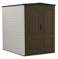 Rubbermaid Large Vertical Resin Outdoor Storage Shed With Floor (5 x 6 Ft), Weather Resistant, Brown, Organization for Home/Backyard/Garden Tools/Lawn Mower/Bike Storage/Pool Supplies