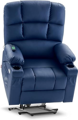 UOPYNE Power Lift Recliner Chair with USB Charge Port, Comfortable Lounge Electric Recliner Sofa for Living Room, Heavy Duty Leather Reclining Chair with Cup Holders, Side Pockets