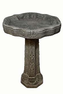 Solid Rock Stoneworks Dogwood Birdbath 27in Tall x 18in Diameter 2pc Pre Aged Grey Color