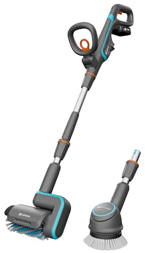 Gardena Cordless Multi-Cleaner AquaBrush Universal 04/18V P4A Ready-to-Use Set: Battery-Powered Cleaning Tool incl. Rechargeable Battery, Wet Cleaning of Patio Floors, Complete Set (14842-20)