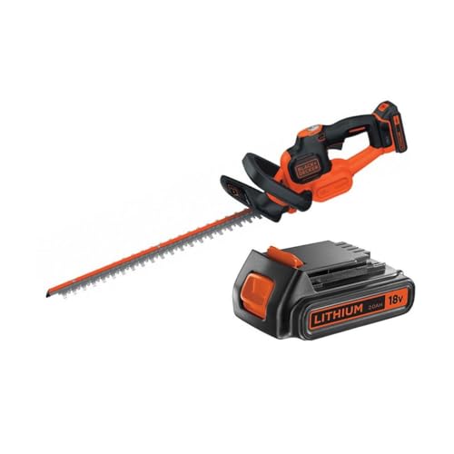 Black+Decker Akku Heckenschere (mit Antiblockierfunktion, Schnell-Ladegerät und hohem Bedienkomfort – 18mm Schnittstärke Zum Schneiden mittelgroßer Hecken – 18V – 2,9kg Leicht) GTC18502PC
