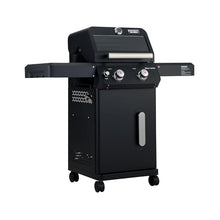 Monument Grills 2-Burner Stainless Steel Liquid Propane Gas Grill, Two Foldable Shelves Patio Garden Barbecue Grill with Clearview® Lid, Knob Control Mesa220, Black