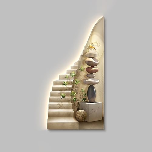 FILWY 3D Wall Art Decor with LED Light, Large Landscape Painting for Living Room, Bedroom, Corridor & Entrance, Vertical Design, 27.61x55.1in (Light Yellow 23.6x47.2in)