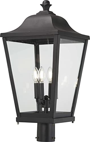 The Great Outdoors 73286-66 Savannah Outdoor Post Mount, 4-Light, 160 Total Watts, 12-in H x 25.63-in W, Sand Coal Black