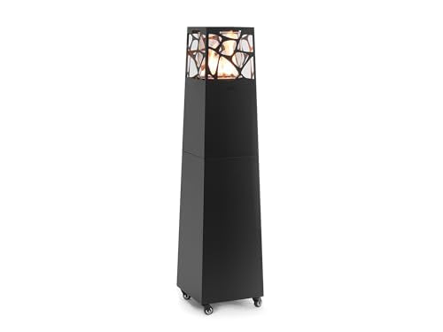 Planika Pyramid Propane Patio Heater, 28,000 BTU Outdoor Gas Fireplace with 360° Glass Flame & Wheels, Tip-Over Safety, Cover & Regulator Included for Patio, Garden & Restaurant (Black)