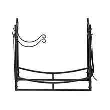 Wood Lumber Storage Indoor Outdoor Wrought Iron Fireplace Firewood Stand 43.5 Inch Long Black Sand Grain Matte Rectangle with 4 Tools 2 Large Hooks