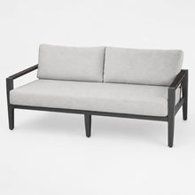 Outdoor Couch Elementi Laguna Patio Sofa, 3 Seat Outdoor Patio Furniture Sofa with Aluminum Rope Wicker Frame and Sunbrella Canvas Granite 5402 Cushions, Dark Gray, 80 x 35.8 x 38.5 in