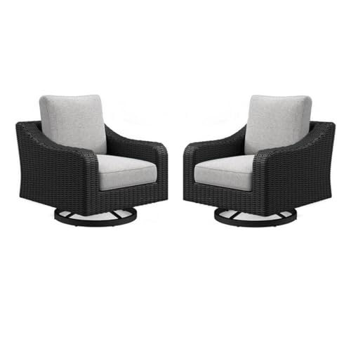 Home Square Set of 2 Black Outdoor Swivel Lounges with Cushion